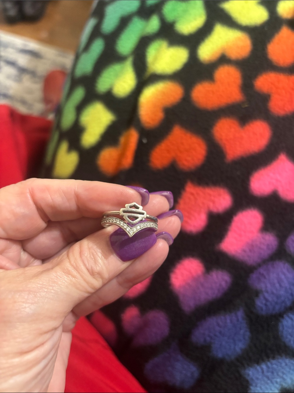 Harley-Davidson Silver Pavé Chevron Ring Set with Logo